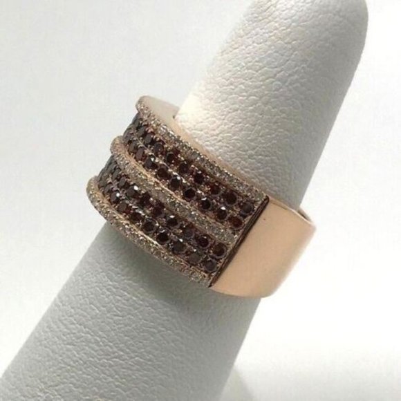 18k Rose Gold with Orange & White Round Brilliant Cut Diamonds Size 6.5 - Picture 5 of 9